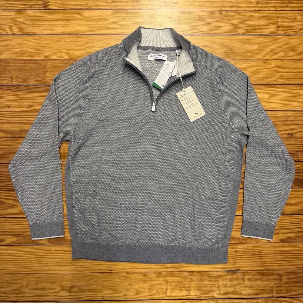 Tommy Bahama‎ Coolside Half Zip Sweater Island Zone Mens Large Gray Cool Max